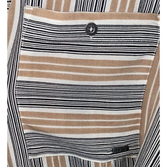 RVCA Womens' Tan Black White Circus Striped Midi Shirt Dress Size XS - Picture 3 of 8